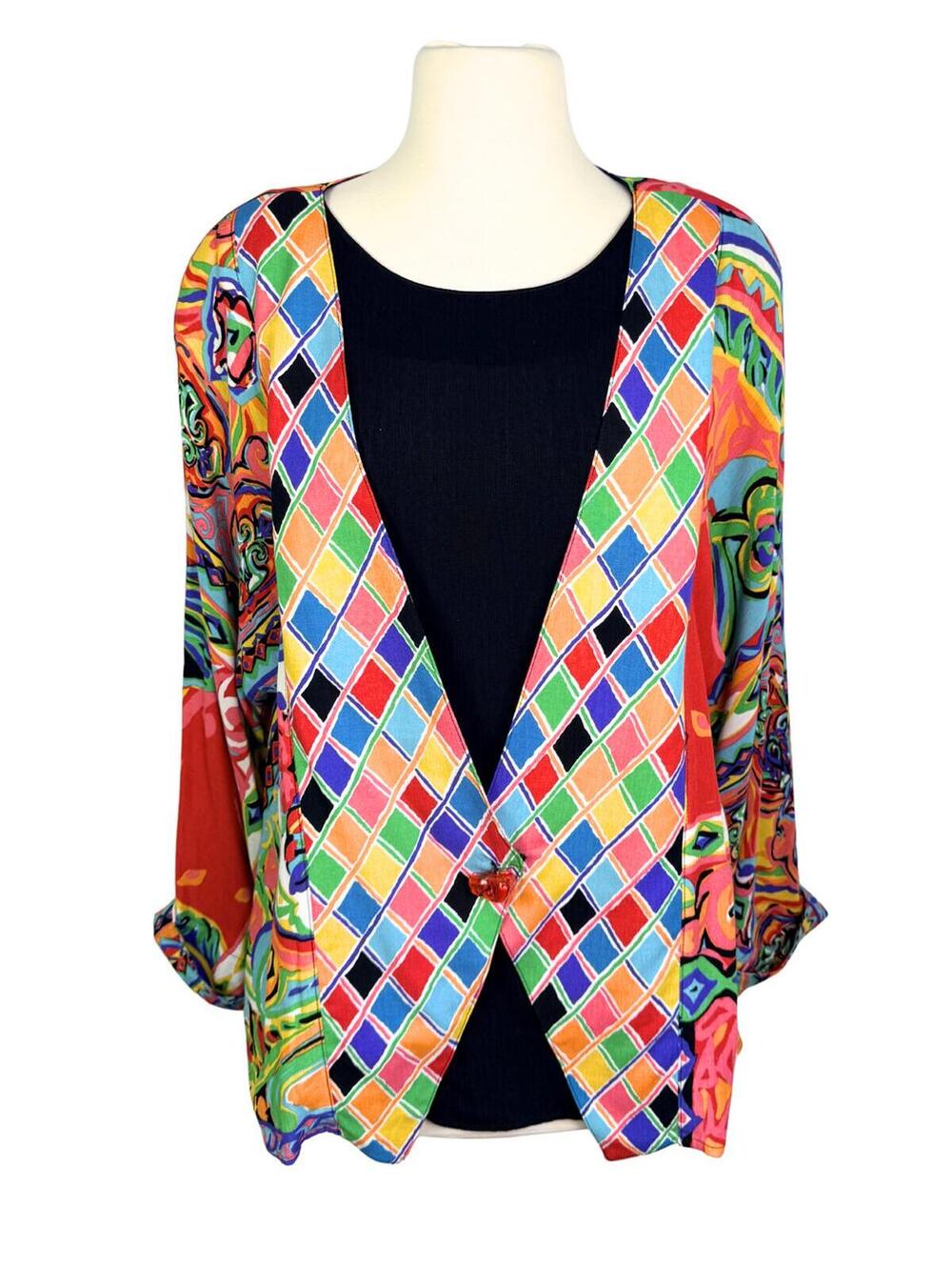 Vintage Carol Little Colorful Art Print Blouse Size 12